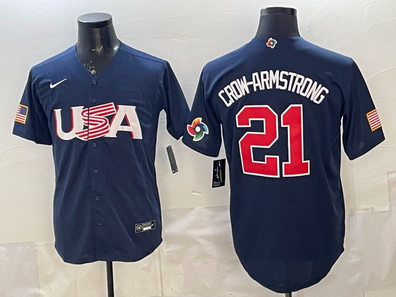 Men 2026 World Cub USA #21 Crow-Armstrong Blue Nike MLB Jersey style 007